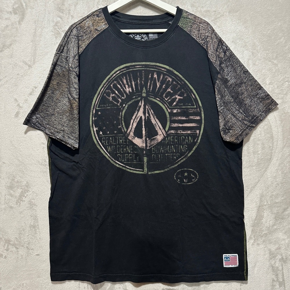 Affliction Realtree Bowhunter Camo Raglan T-Shirt Mens 3XL Black Hunting Graphic